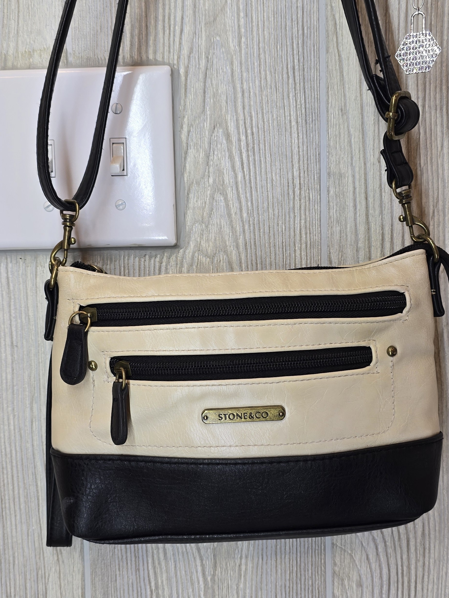 Stone & Co. Cream And Black Crossbody Bag